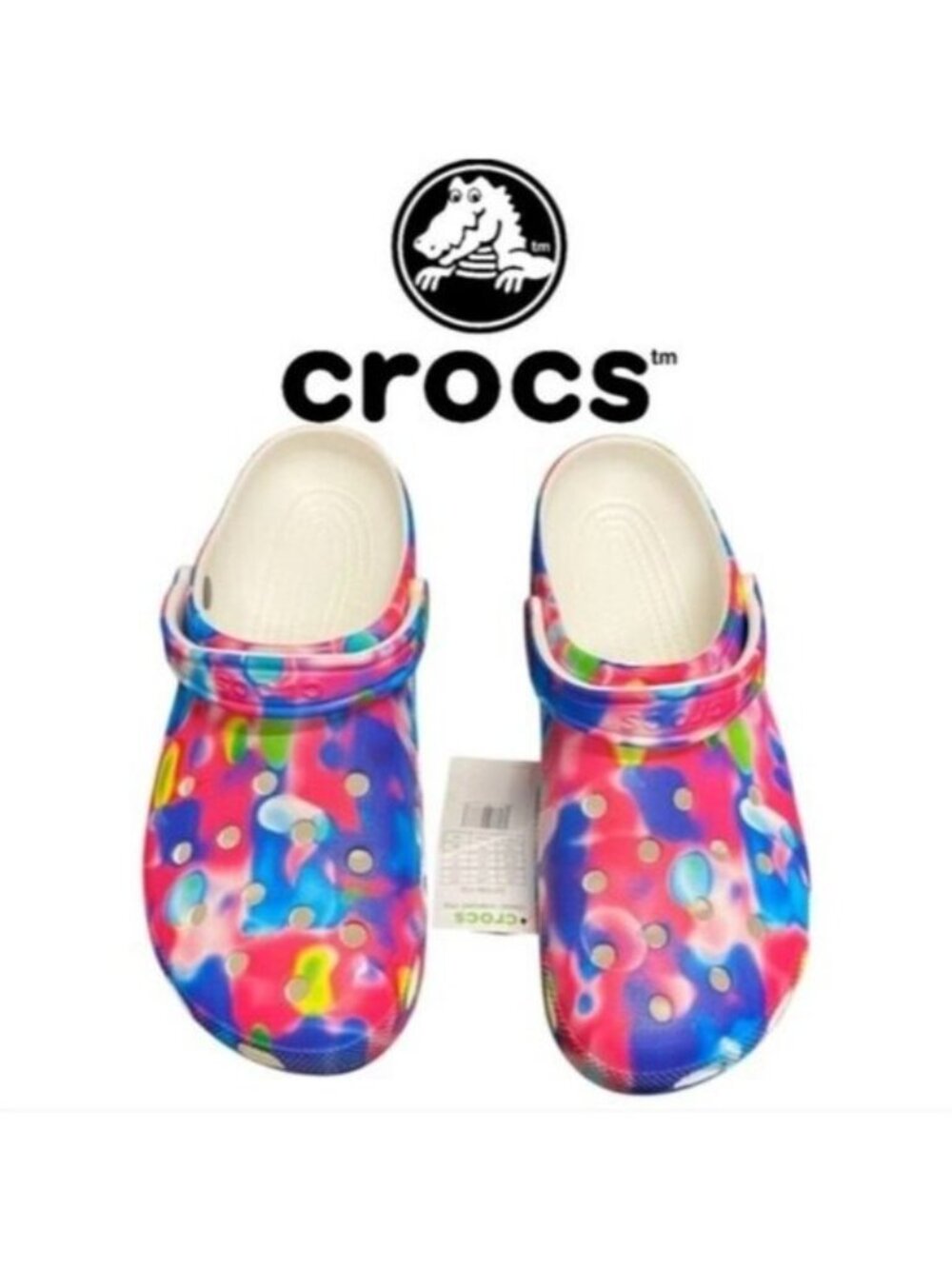 Crocs Sandals Clog Shoes Men's 13 Pink Rainbow Solarized Classic All over 0826